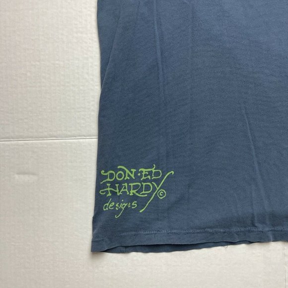 Vintage Y2K Ed Hardy T Shirt All Over Print Blue Green Size L - Picture 7 of 9